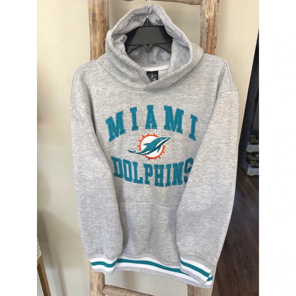 Licensed NFL Miami Dolphins Embroidered Youth Gray Pullover Hoodie size 14-16